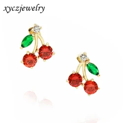 Sweet fruit earrings cherry fine jewelry stud earrings gold plated earrings