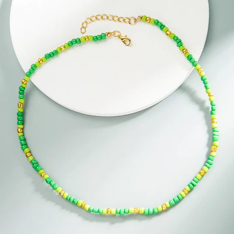 

2021 Bohemian Adjustable Choker Green Natural Seed Beads Necklace Handmade Seed Bead Necklace for Sea Holiday