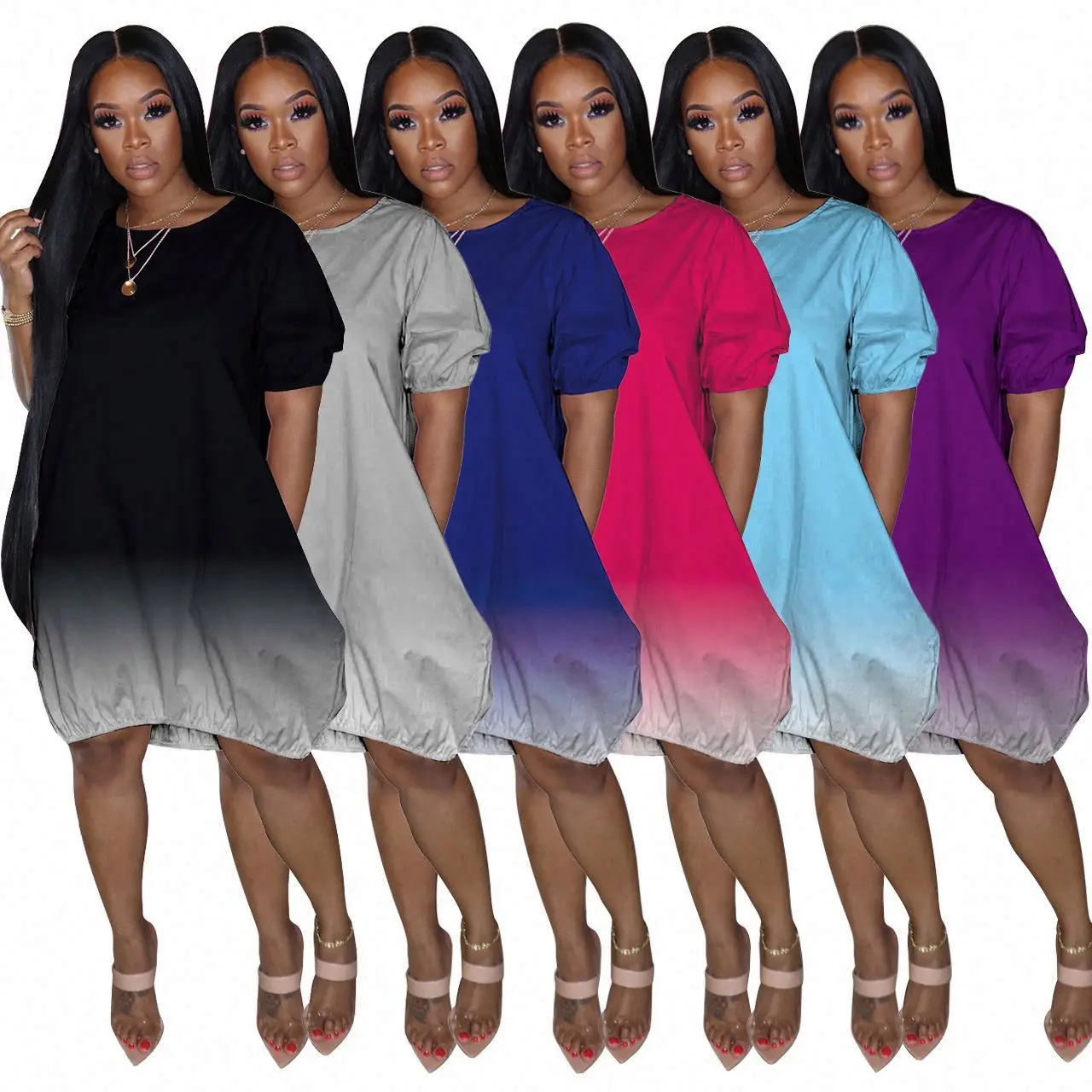 

hot selling designer clothes plus size s-3xl summer casual fashion sexy Classic casual gradient solid dress of women