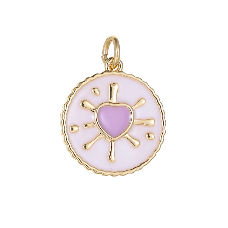 

Candy Color Heart Gold Plated Coin Shape Enamel Paint Macaron Heart Pendant Charm For Necklace Making
