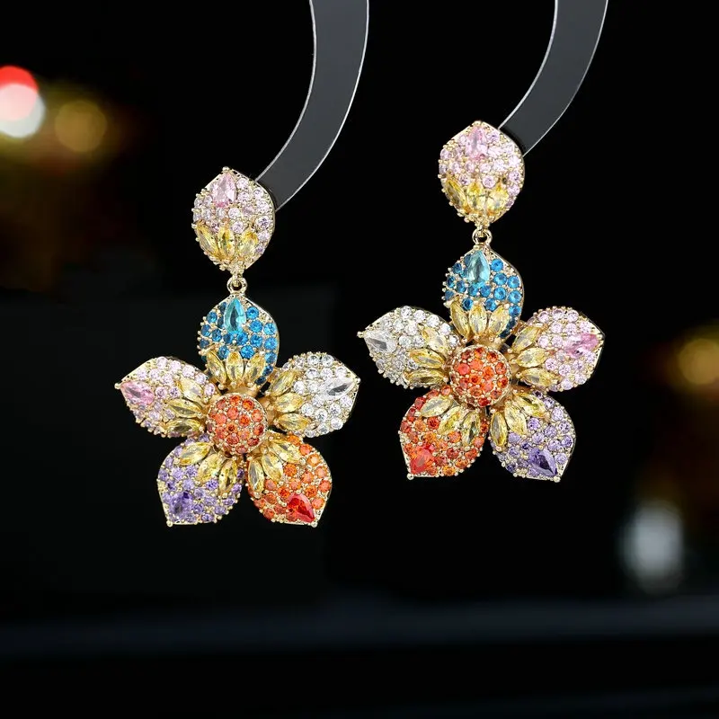 

DUYIZHAO Fashion Jewelry Exquisite S925 Sterling Silver Needle Colorful Cubic Zirconia Sunflower Drop Earrings For Women Gift