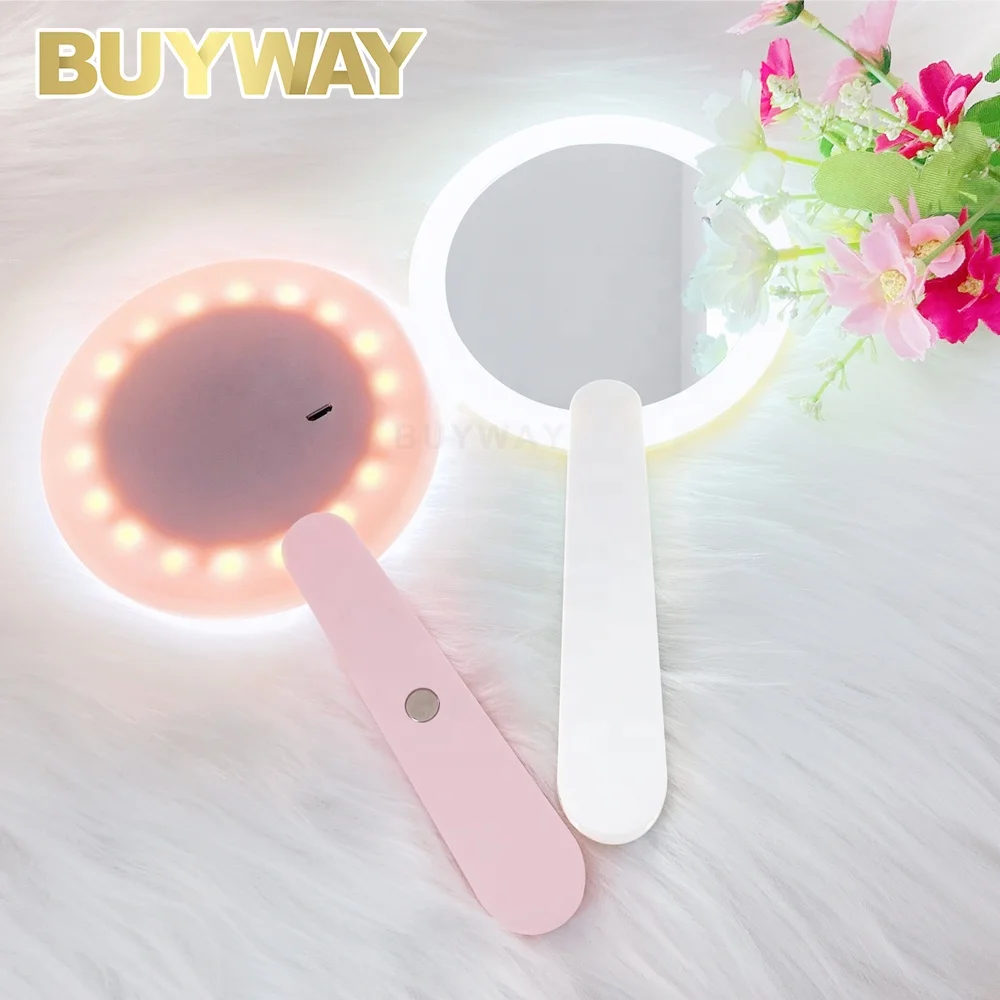 

Wholesale Custom Logo Handheld Mirror Private Label Compact LED Pocket Mirror LED Lights Travel Small Portable Makeup Mirror