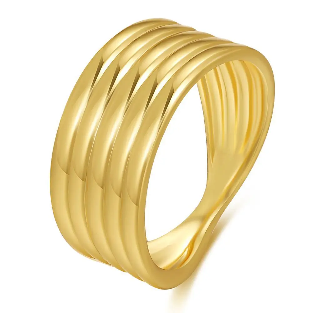 

INS Chunky Polished 14K Gold Plated Tiered Layers Geometric Index Finger Ring For Unisex