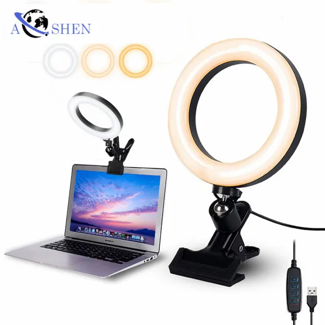 

Wholesale Selfie Ring Light Desktop Ring Lamp Video Lighting Kit With Clip for Laptop Computer livestream, Black /blue