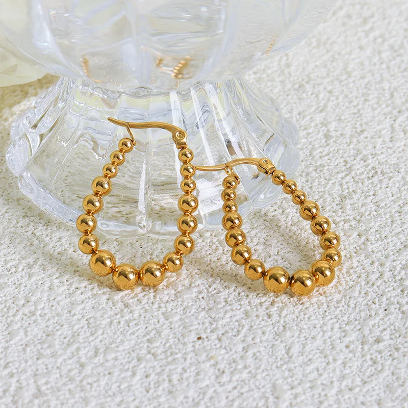 

Fashion U-shaped Gold Color Earring 18k Gold Plated Stainless Steel Ball Earrings No Fading