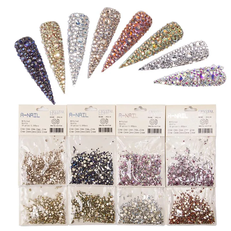 

1Pack Multicolor Flatback Crystal Nail Art Rhinestones Shiny Mixed Sizes Gems AB Glass Nails Decoration Accessories Tool
