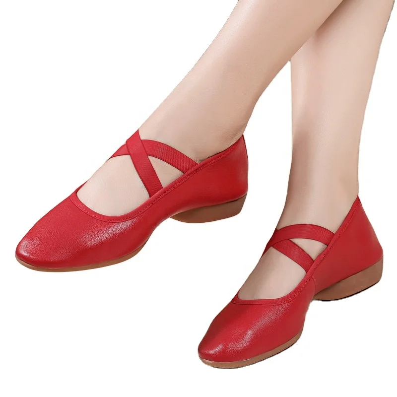 

Wholesale leather square dancing shoes adult women dancing shoes women soft sole cowhide dancing shoes, Black