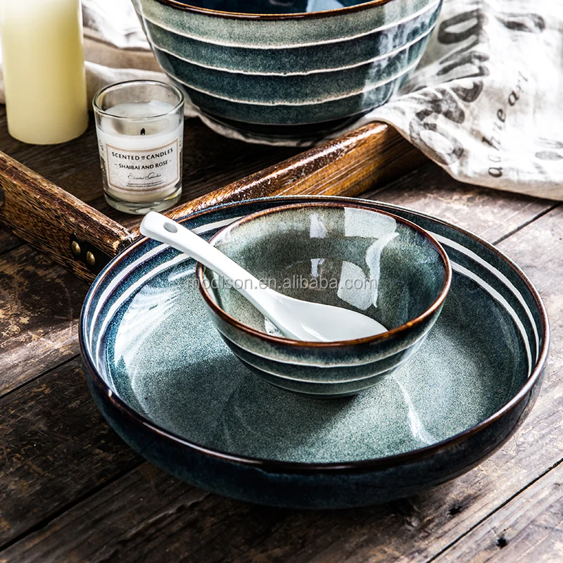 New Arrival Stoneware Blue Color Stripe Dinnerware Porcelain Dinnerware Ceramic Set