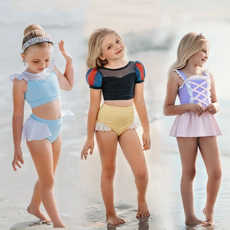 

Princess One Piece Swimsuit Girl Swimwear Beachwear Children Bathing Suit Baby Swimming Suit Siamese Triangle Princess Bikini