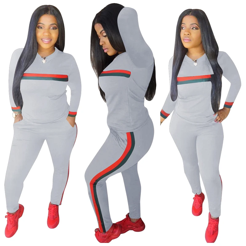 

Wholesale male ladies fashion slim long sleeve sport wear two piece jogger set for women clothing, 10 colors