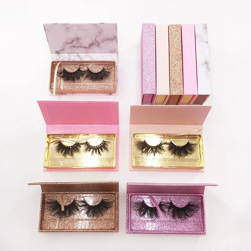 

Custom 3D Mink Lash Packaging Glitter Marble Eyelash Empty Box without Lashes, 5 color available