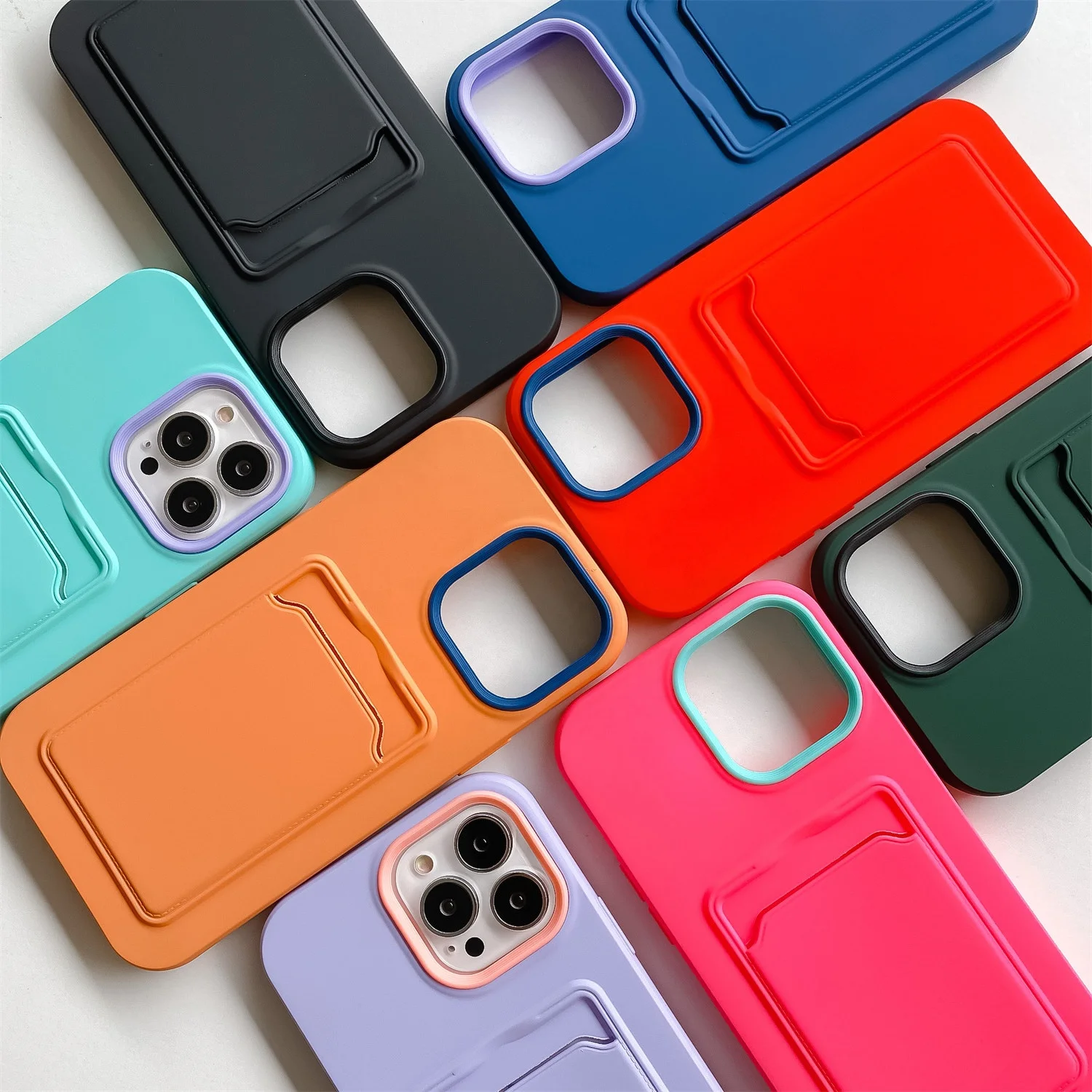 

candy color fashion 3 in 1 phone case for iphone 13 pro max case with card slot phone back cover case for samsung, Candy color phone case