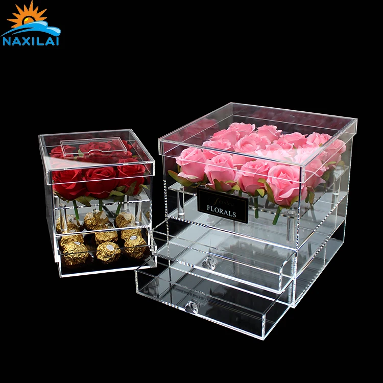 Promotional Large Luxury Acrylic Flower Box Clear Acrylic Flower Box ...