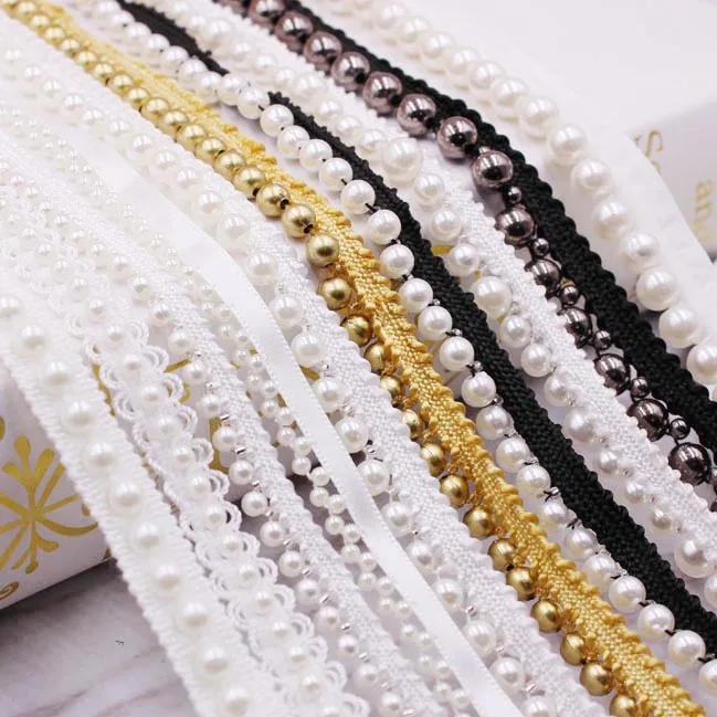 

Deepeel C6-1 1cm DIY Sewing Handmade Crafts Accessories Trim Ribbon Clothing Collar Bag Decor Webbing Beaded Pearl Lace