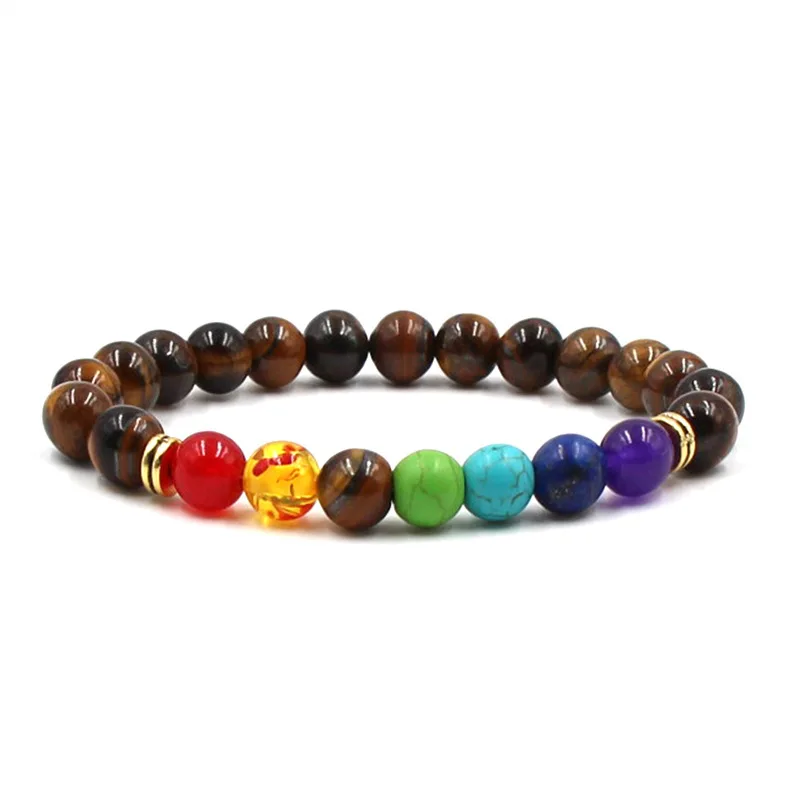 

Fashion charm 7 Chakra Gemstone 8mm Lava Mala Meditation Men's Stone Black thread Adjustable Bracelet For Gift, Picture