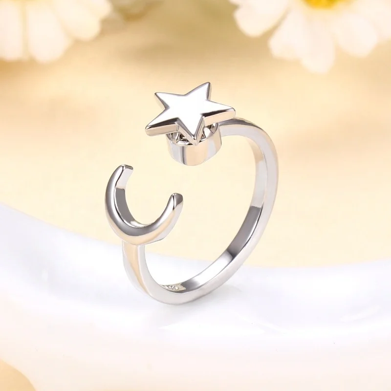 

Simple Open Style Star And Moon Rotating Design Brass Ring Women