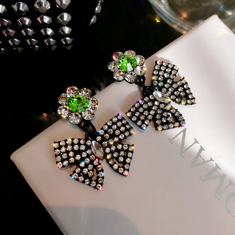 

trendy fashion crystal colorful bow earrings 2021