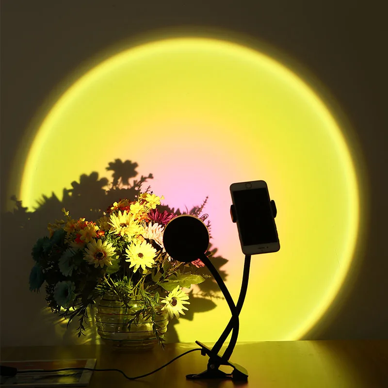 

USB Romantic Rainbow Projector Lamp Ambient Lighting Phone Holder Adjustable Sunset Light Clip For Photography Living Stream