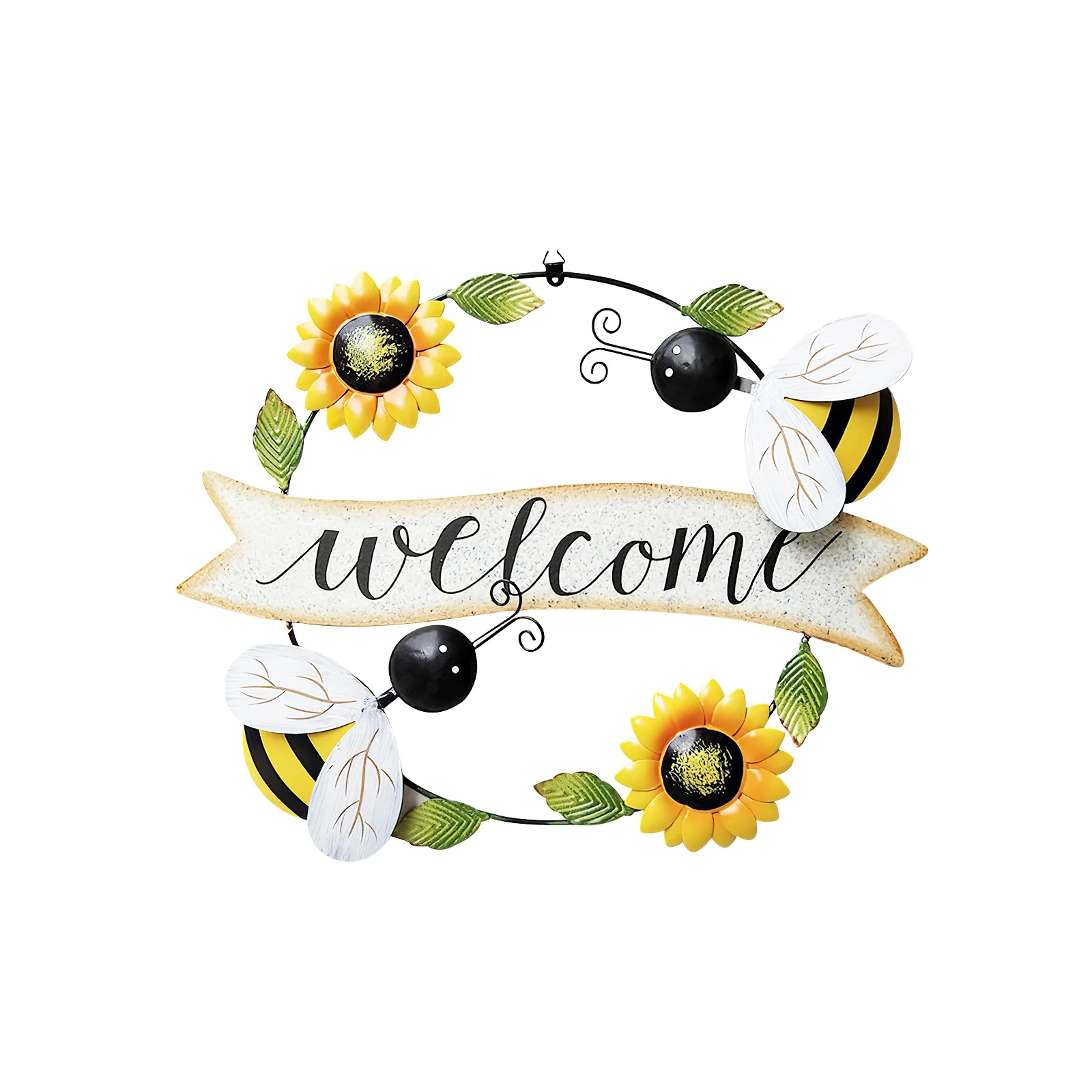 

Welcome Wreath Sign Sunflower Iron Ornament Wall Hanging Metal Flower Decoration Sunflower Welcome Sign Eye-Catching Front Door