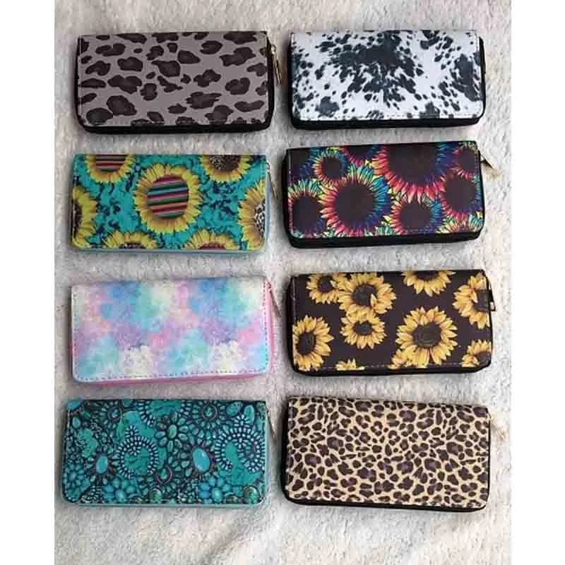 

PU Leather Western Sunflower Clutch Women Sewing Pattern Compact Wallet Sublimation Turquoise Zip Around Wallet, Shown