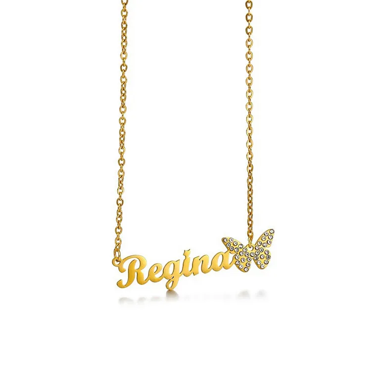 

Hot sale ins style stainless steel titanium steel name necklace DIY name full diamond butterfly custom necklace women, Picture shows