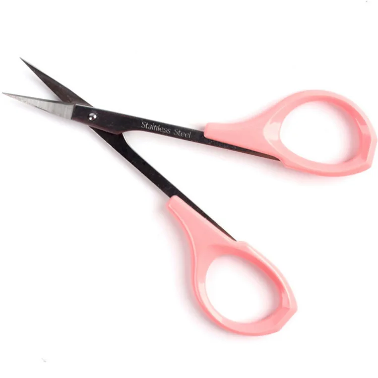 Curved Craft Scissors For Eyebrow Eyelash Trimmer Cutting Stainless Steel Pink Plastic Handle