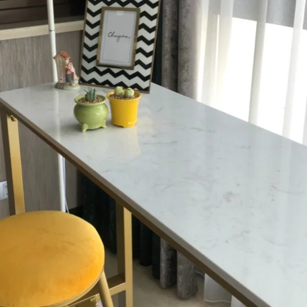 Modern Custom Milk Cafe Bistro Gold Leg Metal White Marble Top High Top