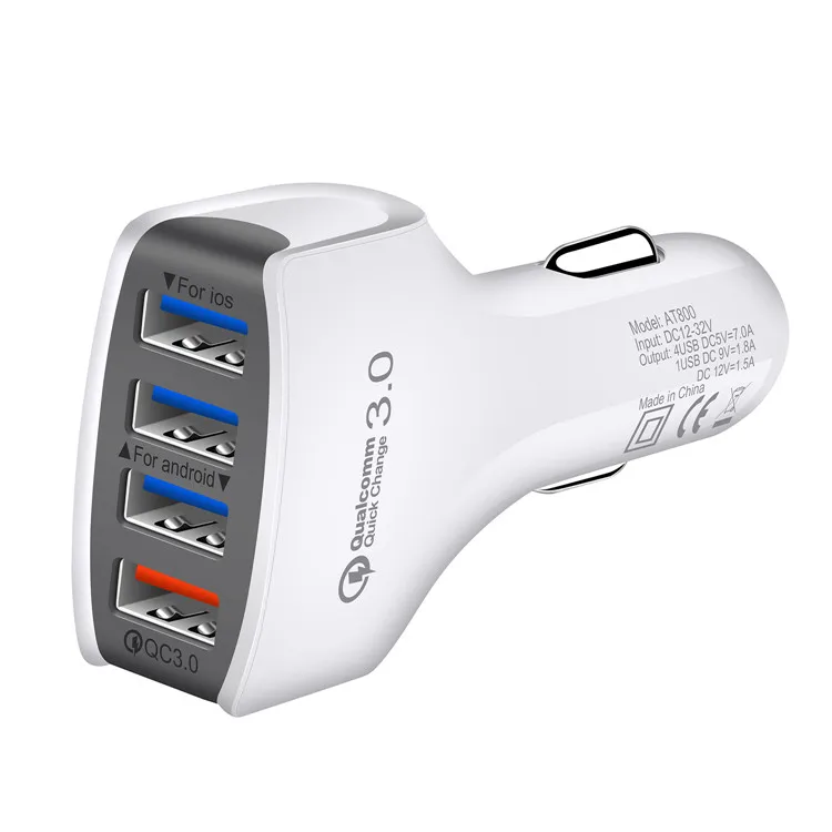 

Explosive 4USB car charger QC3.0 fast 4USB car charger QC3.0 3.1A dual four-port fast charger, White/black