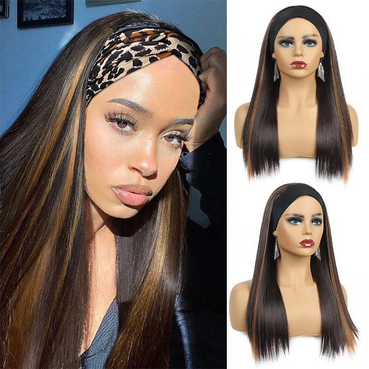 

Ombre Headband Wig Synthetic Hair for Women Glueless Straight Silky Hair Wigs with Headband Julia Hair Highlight Headband Wig