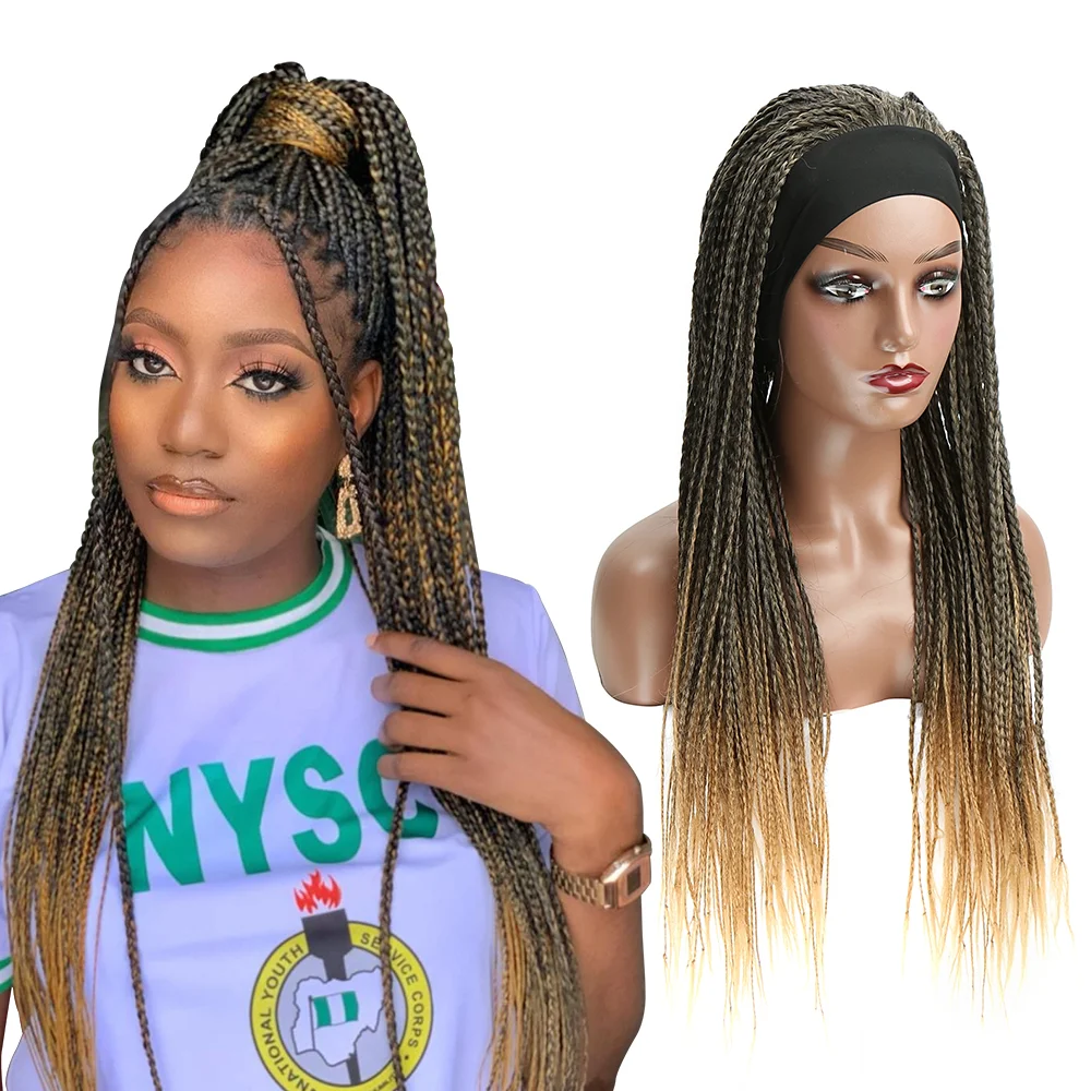 

1B Black Wholesale Braiding Fiber Box Hair Extensions Bundles Braided For Black Women Headband Wig Braid Synthetic Hair Wigs