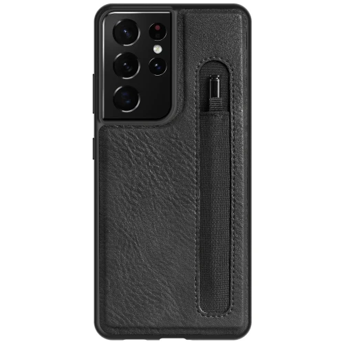 

High Quality Mobile Phone Case Shockproof Leather Case Cover with Card Slot for Samsung Galaxy S21 Ultra 5G, Brown and black