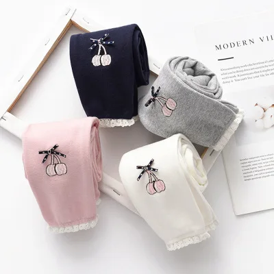 

B53604A Kids leggings little girls autumn new embroidery fashion pants, Pink/white/navy/gray