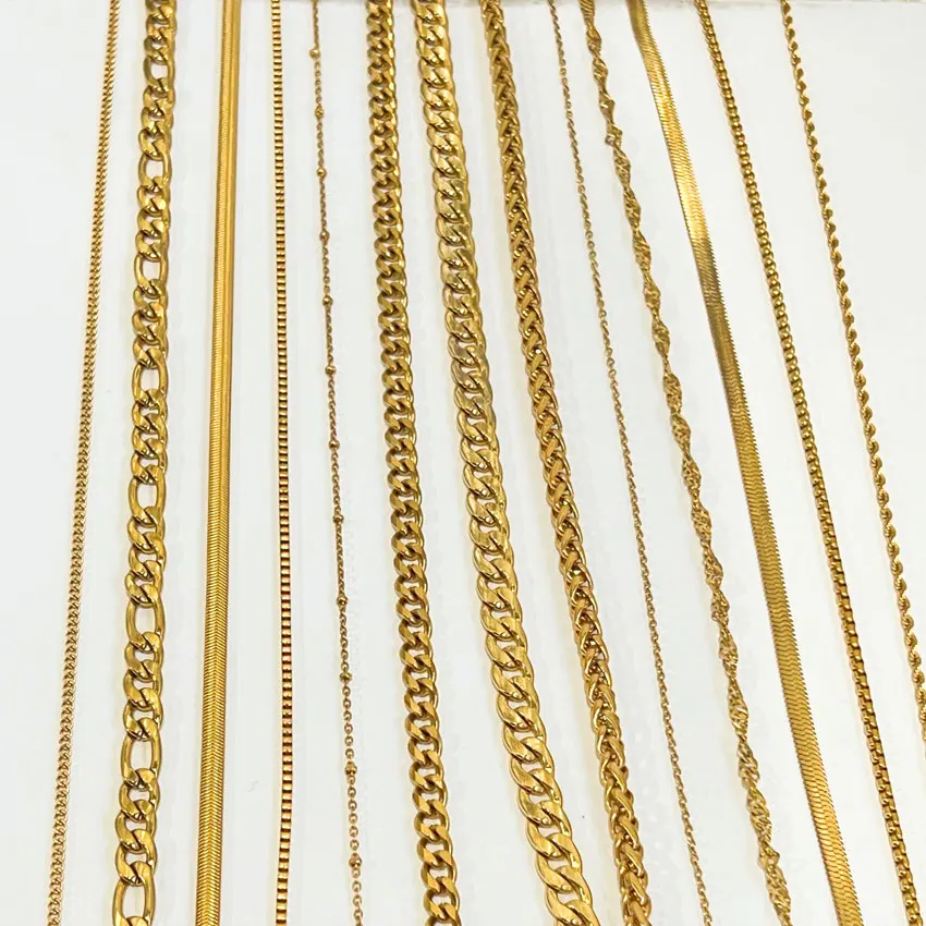 

18K Gold Rope Chain Stainless Steel Figaro Chain Cuban Link Necklace Women Thin Herringbone Neck Wheat Chains Jewelry