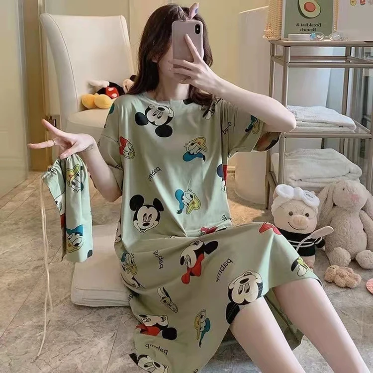 

Hot Sale Summer Short Sleeves Nightgown Pajamas Women Casual Sleepwear Chemise Young Teen Cute Cartoon Night Dress For Girls, Customized color