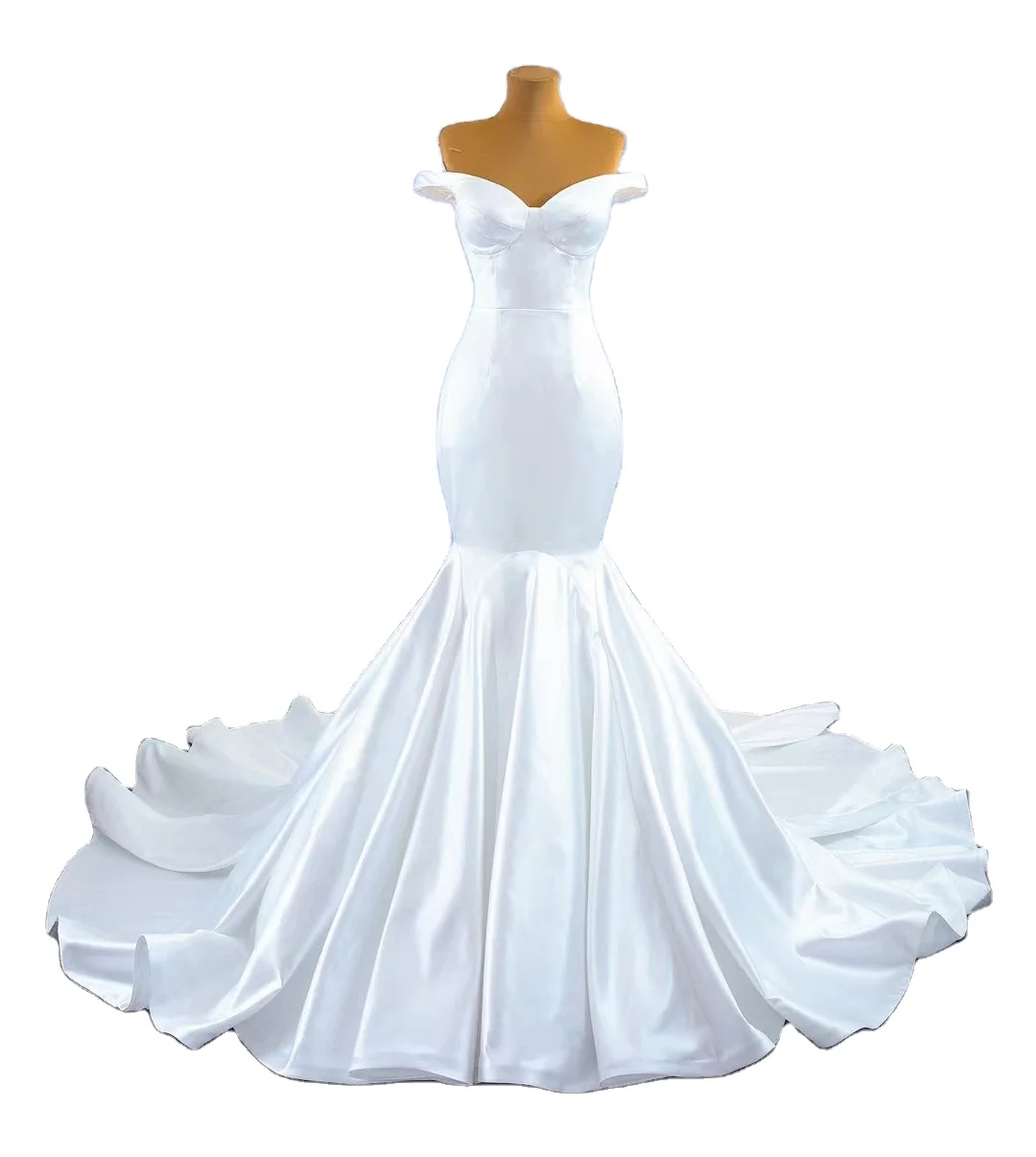 

High Quality Soft satin Sweetheart Neckline Mermaid Wedding Dresses off shoulder ball bridal dress, Custom made