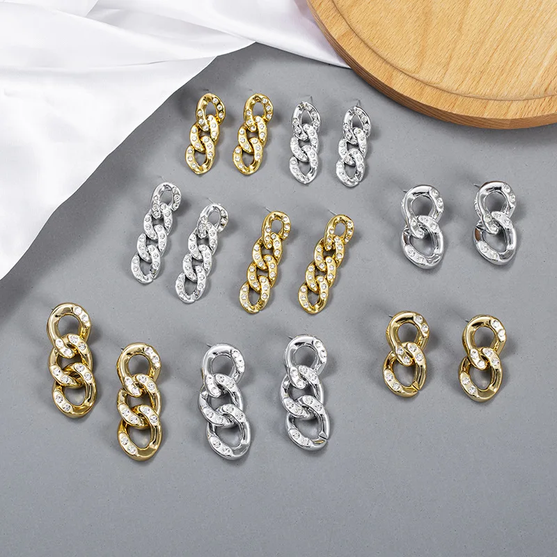 

Fashion Chunky CCB Gold Plating Chain Earrings Crystal Cuban Link Plastic Earrings with 925 Silver Needle