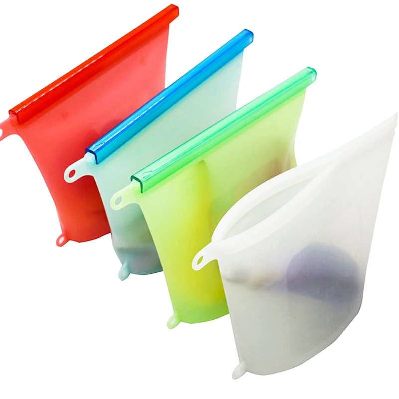 

Eco Friendly Reusable 500/1000/1500ml Dishwasher and Microwave Safe Airtight Easy Seal Leakproof Snack Silicone Food Storage Bag, Clear,blue,green,red