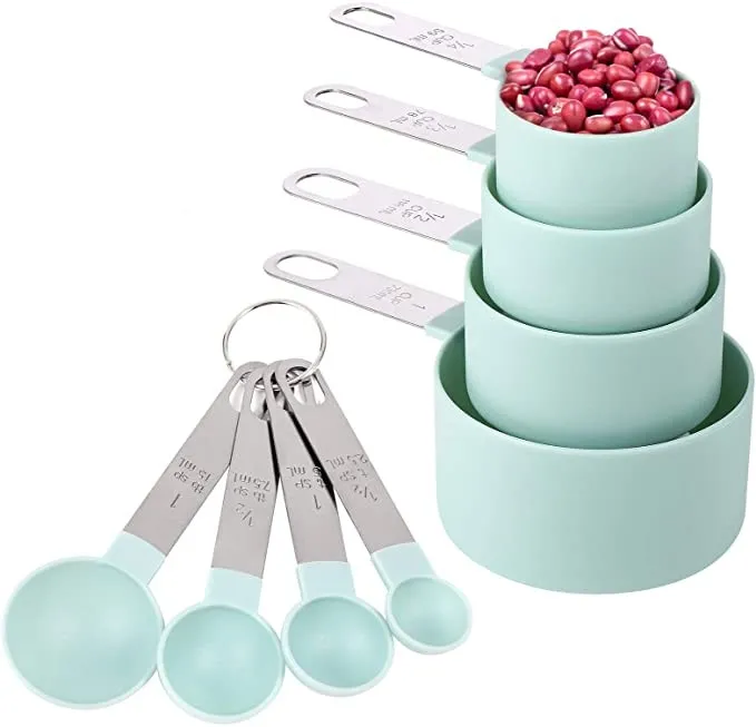 

Measuring Cups and Spoons Set, 8 Piece Stackable Stainless Steel Handle with Plastic Head Small Teaspoon Kitchen Tool, As the picture shows