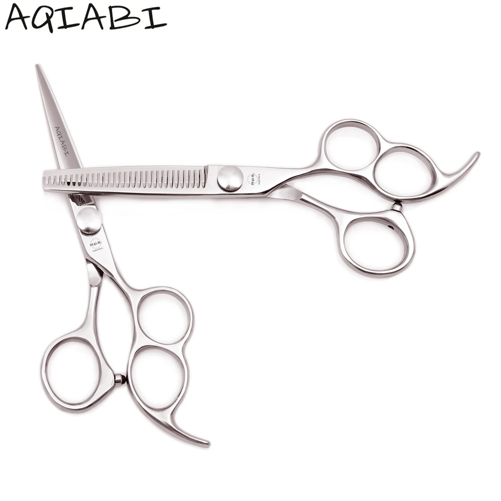 

Hair Cutting Scissors 5.5'' 6" AQIABI JP 440C Thinning Shears Hair Scissors Three Hole Handle A9011, Shiny