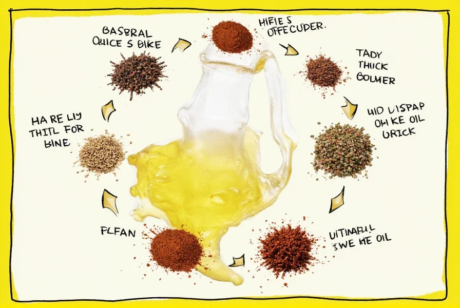 Olive oil and spices on wooden table