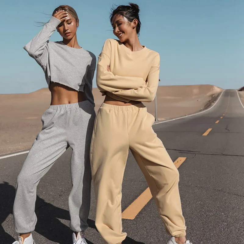 

High Performance Sexy Breathable Women Long Sleeve Crop Top Sets Women Clothing Casual Women Fitness Clothing, As picture