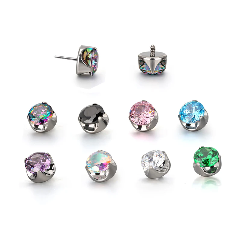 

GZN Newest Titanium Prong Set Zircon Internally Threaded & Threadless Body Jewelry Labret Earring Top