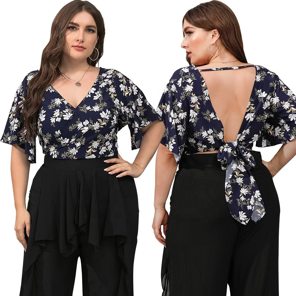

fashion style casual Deep V-neck floral print sexy flying sleeve Bohemian summer shirt women clothing sexy dresses, Dark blue
