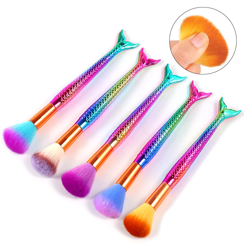 

1Pcs Mermaid Handle Soft Fluffy Dust Cleaning Brush Gradient Color Powder Removal Manicure Brushes Blush Makeup Tool, Mermaid colorful