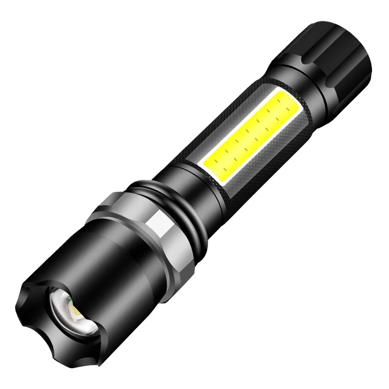 

Strong light flashlight rechargeable super bright hand-held COB side light home long lens outdoor climbing light, Black
