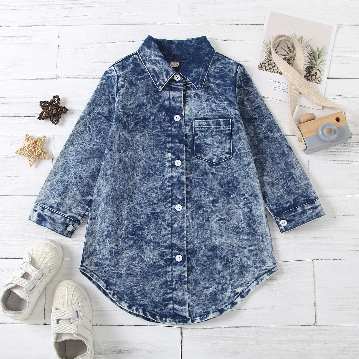 

Hot Sale Girls Spring Autumn Lapel Long Sleeves Cowboy Shirt