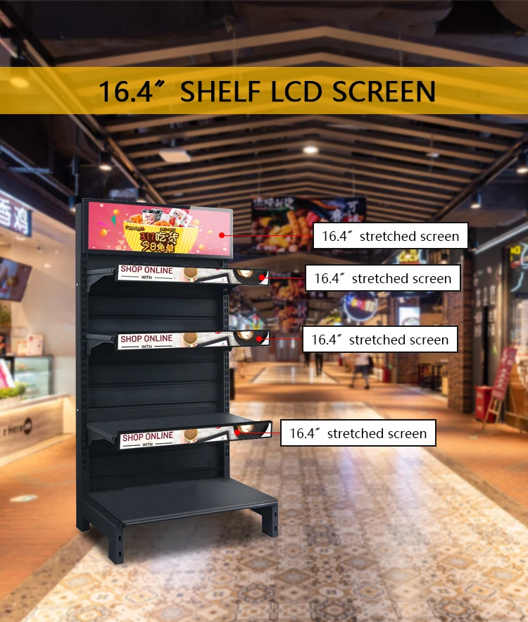 Supermarket Shelfedge Digital Signage Ultra Wide Stretch Bar Led Lcd 28 Inch Display For Hotel