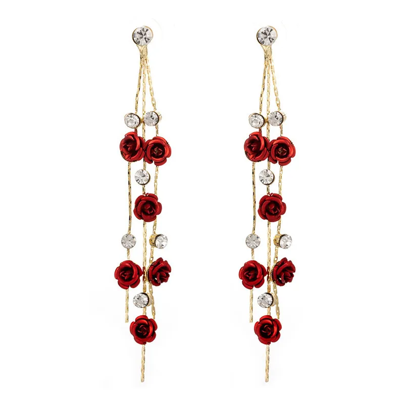 

MSYO Fashion Sweet Rose Flowers Tassel Earrings For Women
