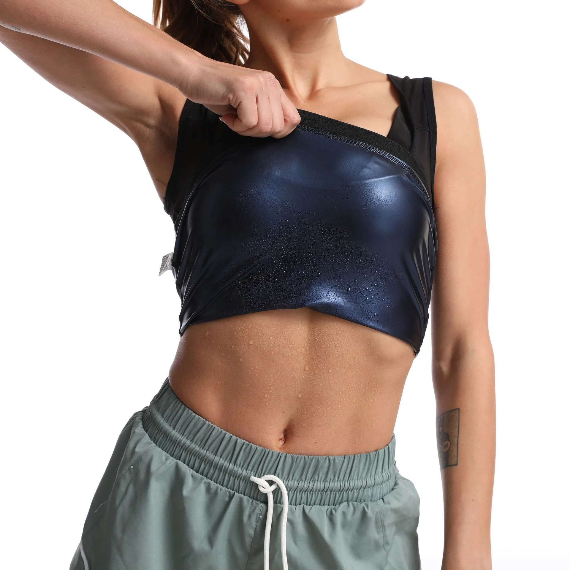 

Wholesale Fat Burning Sauna Tank Top Shapewear Sweat Tummy Waist Shaper Vest for Body Slimming, Black+blue lining