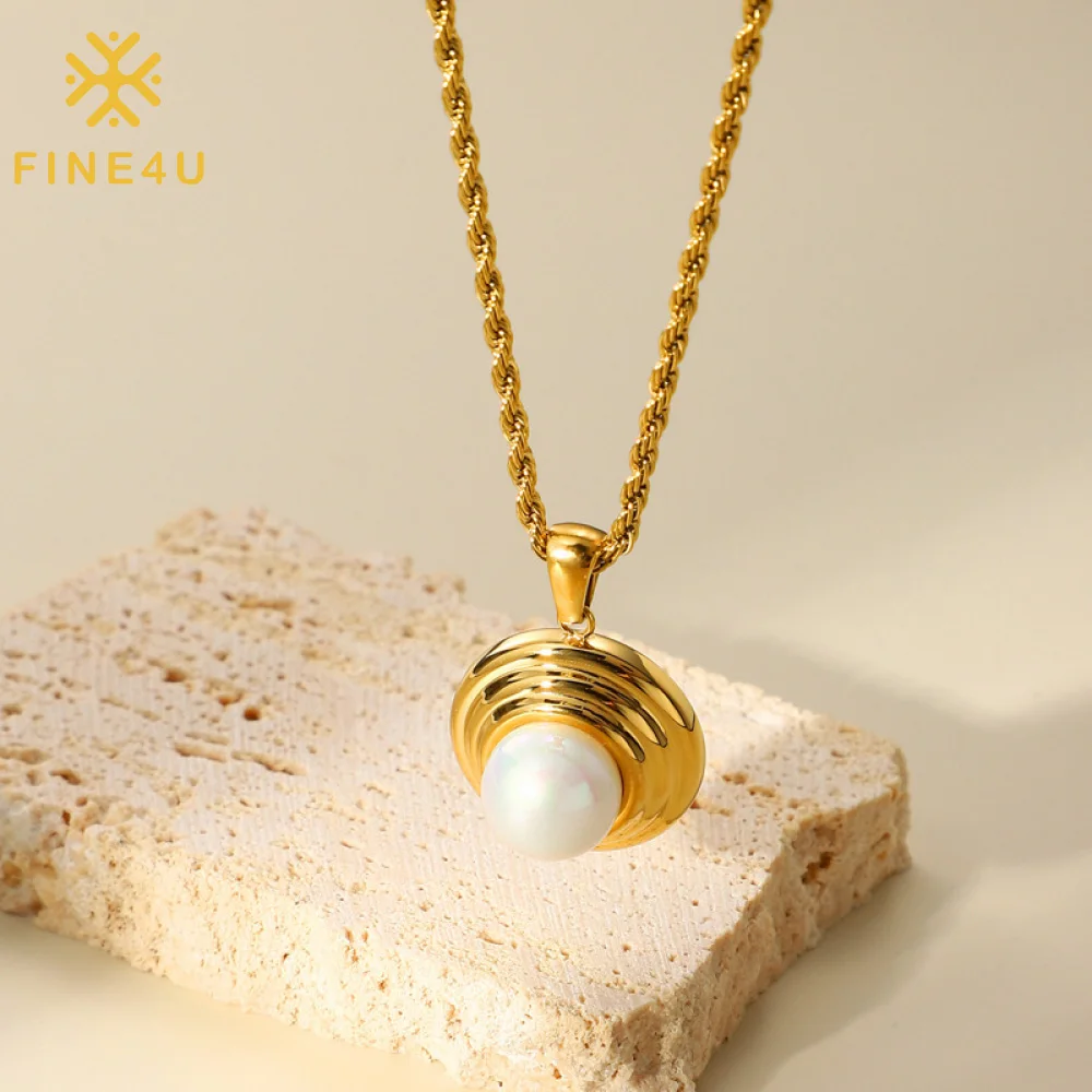 

Vintage Fashion Luxulry Jewelry Stainless Steel Rope Chain 14K Gold Plated Round Pearl Necklace
